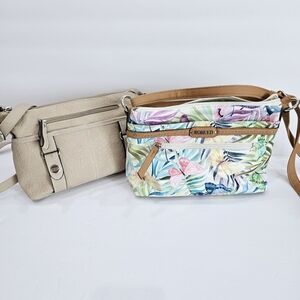 RELIC Rosetti Crossbody bags Butterflys Colorful Tan Adjustable strap LOT of 2